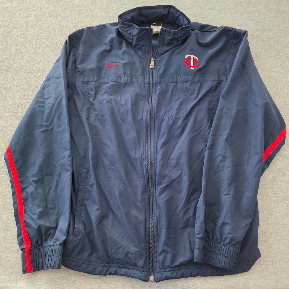 Nike Minnesota Twins MLB Windbreaker Jacket Mens Large Navy Blue Full Zip Hooded